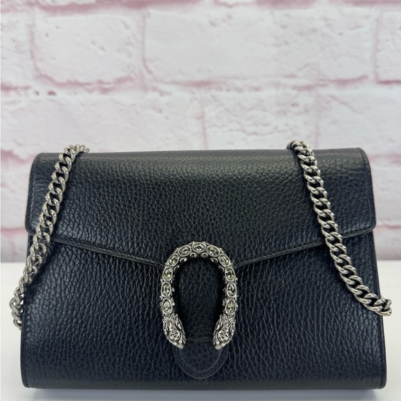 Gucci Black Pebbled Leather Dionysus Mini Wallet On Chain Bag - Picture 3 of 16